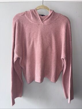 PrettyLittleThing Pink Ribbed Hoodie Sweater Width Sleeves